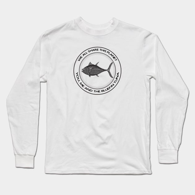 Bluefin Tuna - We All Share This Planet - animal on white Long Sleeve T-Shirt by Green Paladin